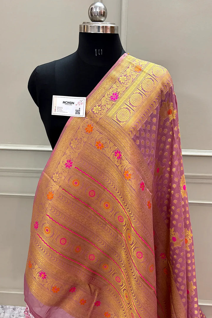 Lavender Golden Zari Dola Silk Banarasi Saree