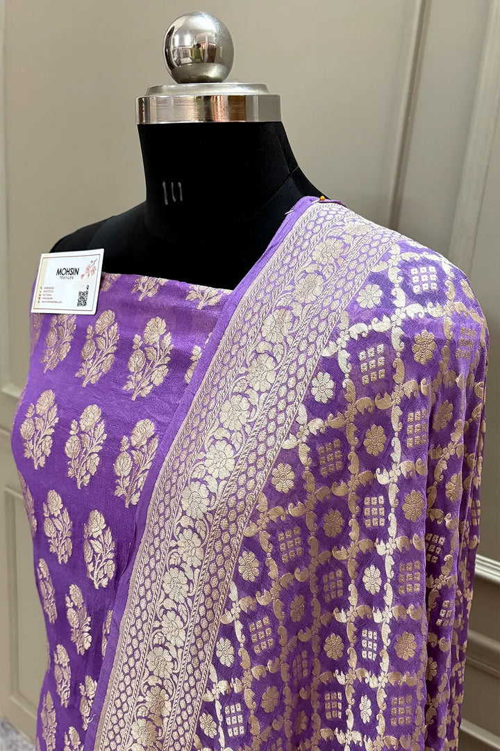 Lavender Guldasta Georgette Silk Banarasi Suit