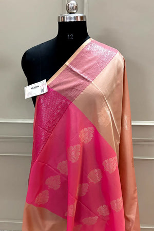 Light Peach and Pink Golden Zari Banarasi Silk Saree