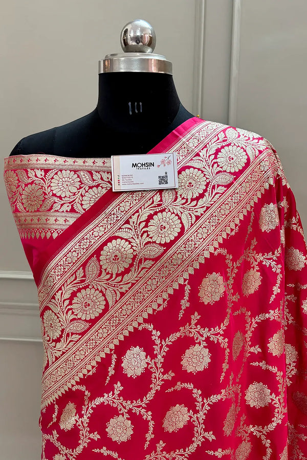 Light Red Murmuri Jaal Katan Silk Banarasi Saree