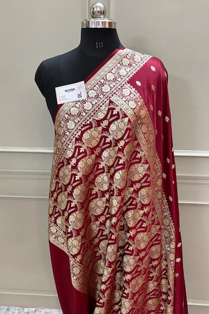 Maroon Flying Buti Katan Silk Banarasi Saree
