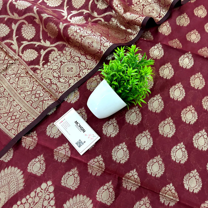 Maroon Ikka Buti Banarasi Silk Suit