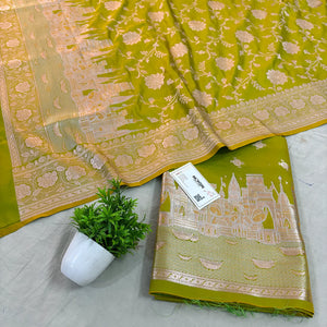 Mehendi Ganga Ghat Katan Silk Banarasi Suit