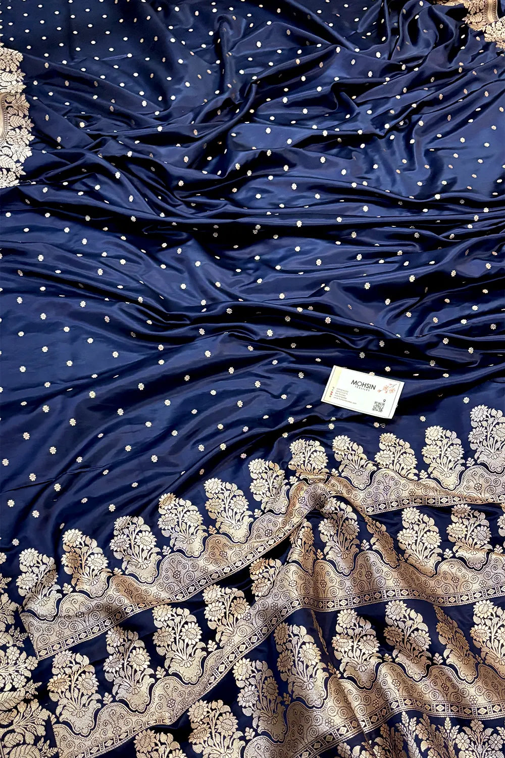 Navy Blue Hawahawai Buti Katan Silk Banarasi Saree