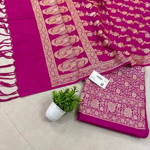Pink Golden Zari Katan Silk Banarasi Suit