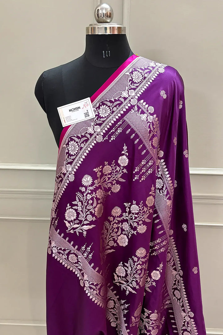 Purple Babri Buti Katan Silk Banarasi Saree