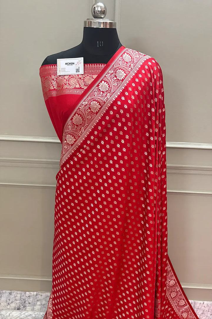 Red Chunni Buti Katan Silk Banarasi Saree