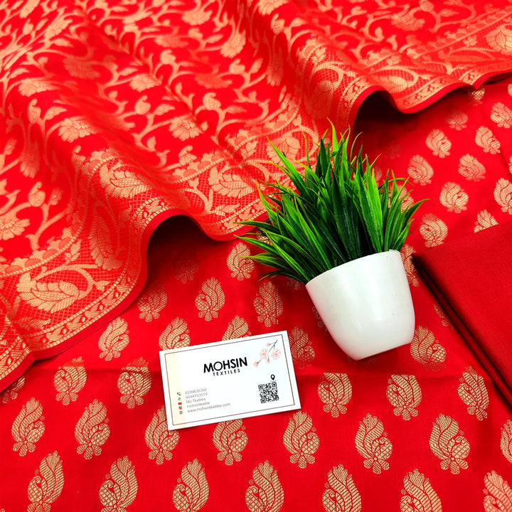 Red Holika Satin Silk Banarasi Suit