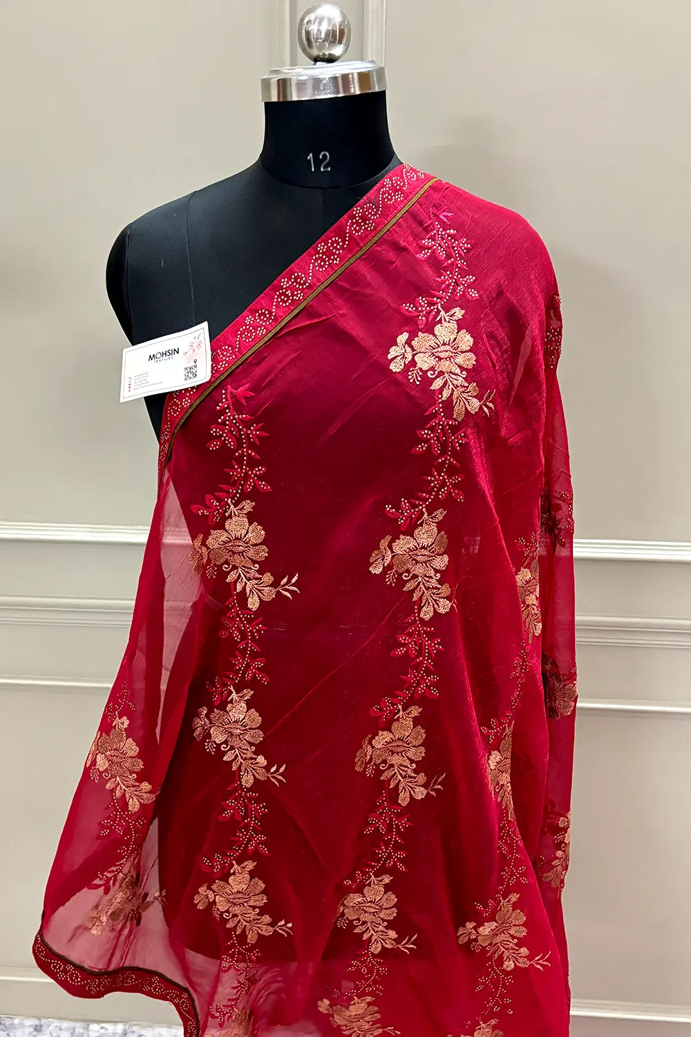 Red Embordiery Siroski Work Georgette Silk Saree