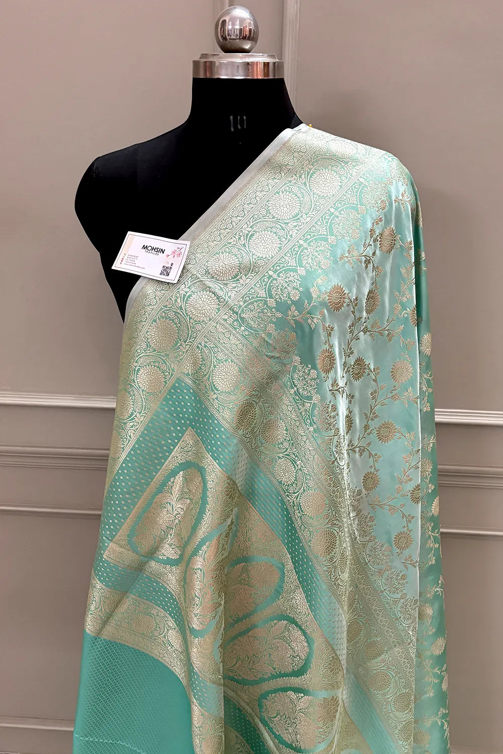 Sea Green Surajmukhi Jaal Katan Silk Banarasi Saree