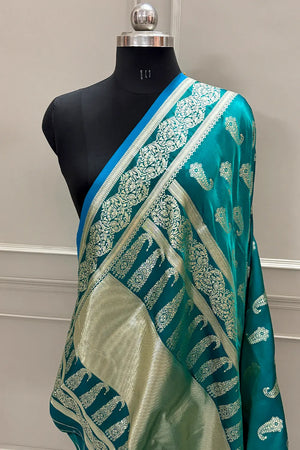 Sea Green Unicorn Buti Katan Silk Banarasi Saree