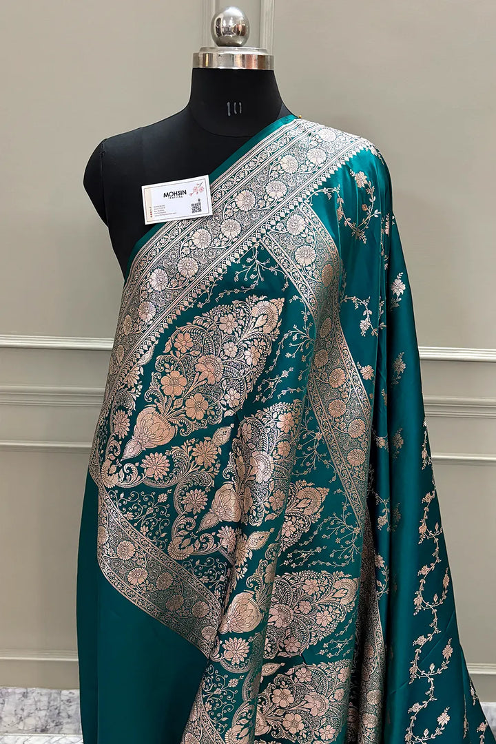 Teal Jhadi Jaal Katan Silk Banarasi Saree