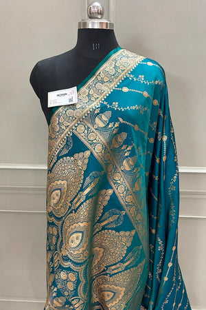 Teal Sunehri Lehar Katan Silk Banarasi Saree