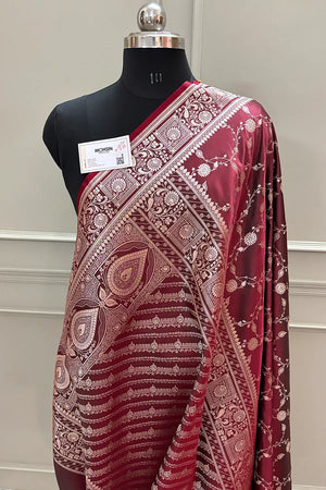 Wine Albeli Jaal Katan Silk Banarasi Saree