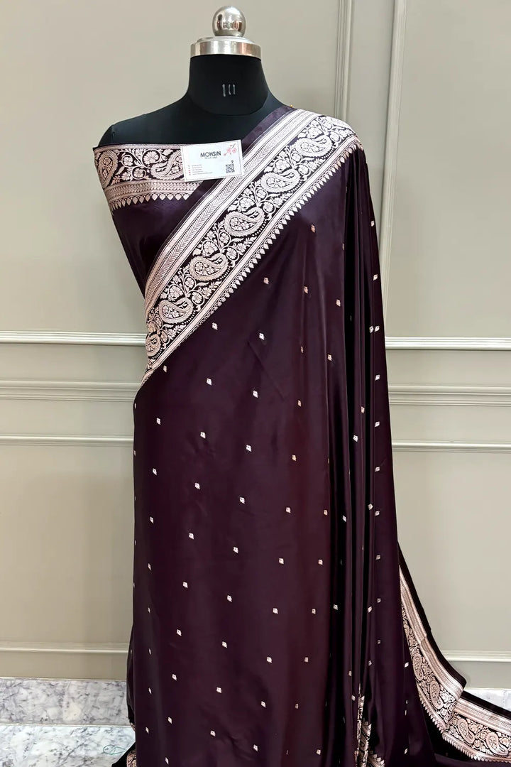 Wine Chitrani Buti Katan Silk Banarasi Saree