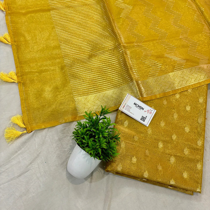 Yellow Kutki Tissue Silk Banarasi Suit