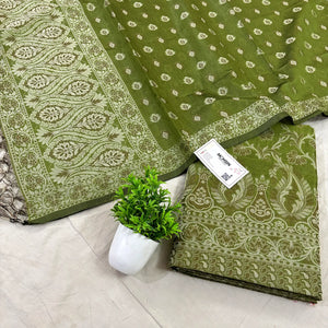 Mehendi Surahi Jaal Cotton Silk Banarasi Suit