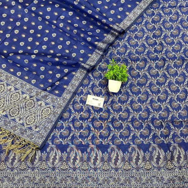 Royal Blue Surahi Jaal Cotton Silk Banarasi Suit