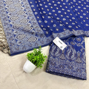 Royal Blue Surahi Jaal Cotton Silk Banarasi Suit