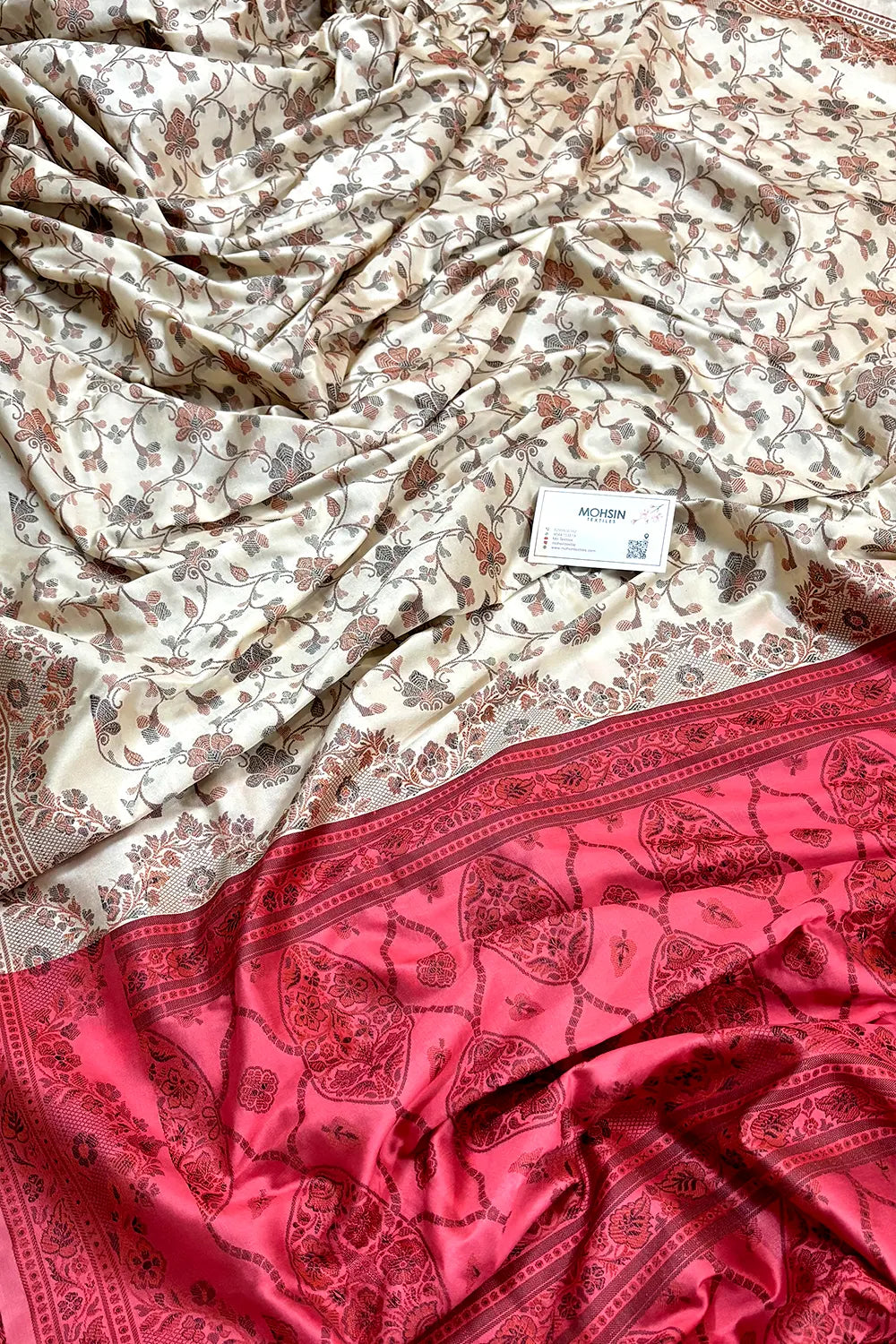 Beige and Peach Resham Silk Banarasi Saree