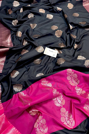 Black and Pink Golden Zari Banarasi Silk Saree
