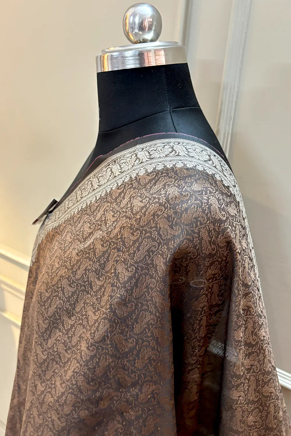 Brown Resham Zari Silk Banarasi Stole