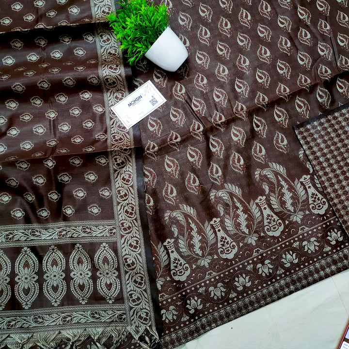 Brown Surahi Mashal Cotton Silk Banarasi Suit