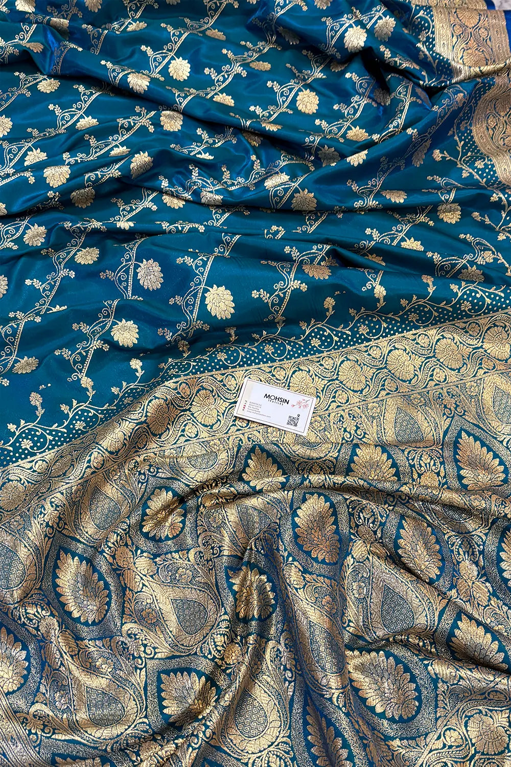 Firozi Bhawar Jaal Katan Silk Banarasi Saree