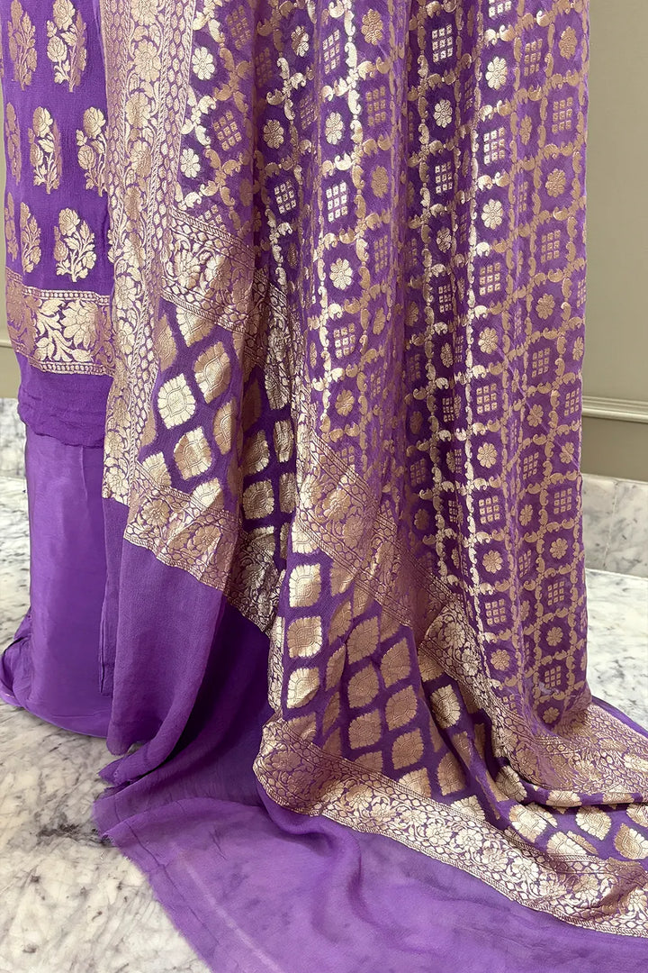 Lavender Guldasta Georgette Silk Banarasi Suit