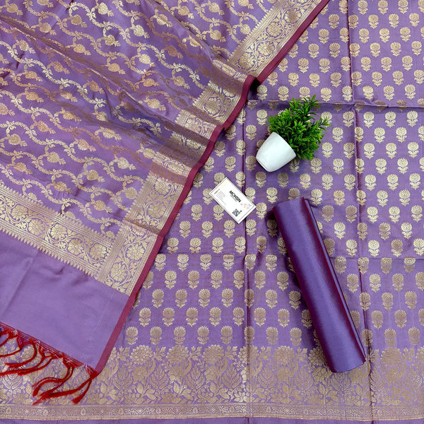 Lavender Sunflower Katan Silk Banarasi Suit