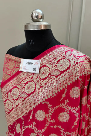 Light Red Murmuri Jaal Katan Silk Banarasi Saree