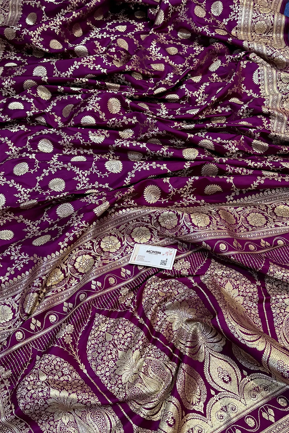 Magenta Pankhuri Jaal Katan Silk Banarasi Saree