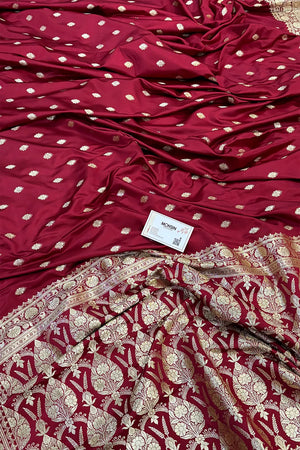 Maroon Flying Buti Katan Silk Banarasi Saree