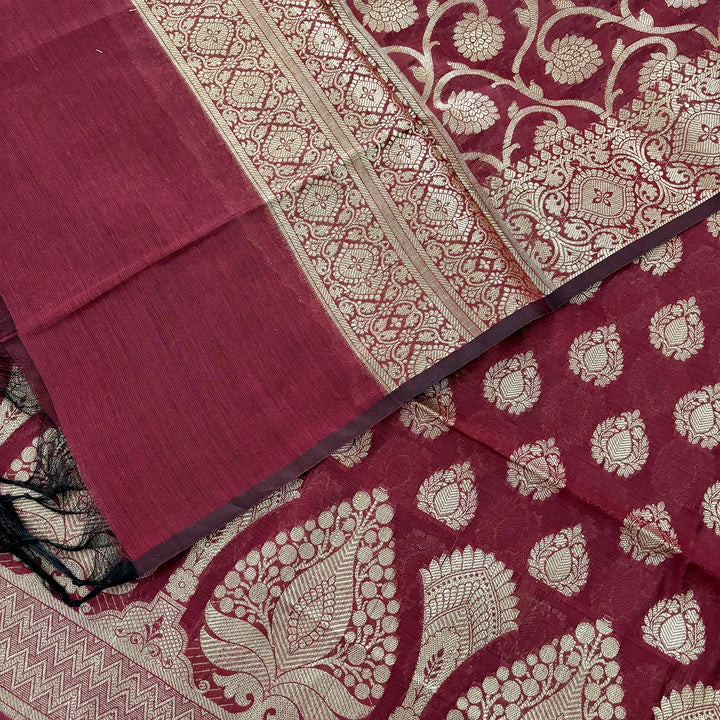 Maroon Ikka Buti Banarasi Silk Suit