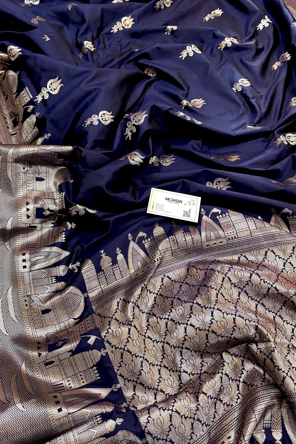 Navy Blue Kalyug Satin Silk Banarasi Saree