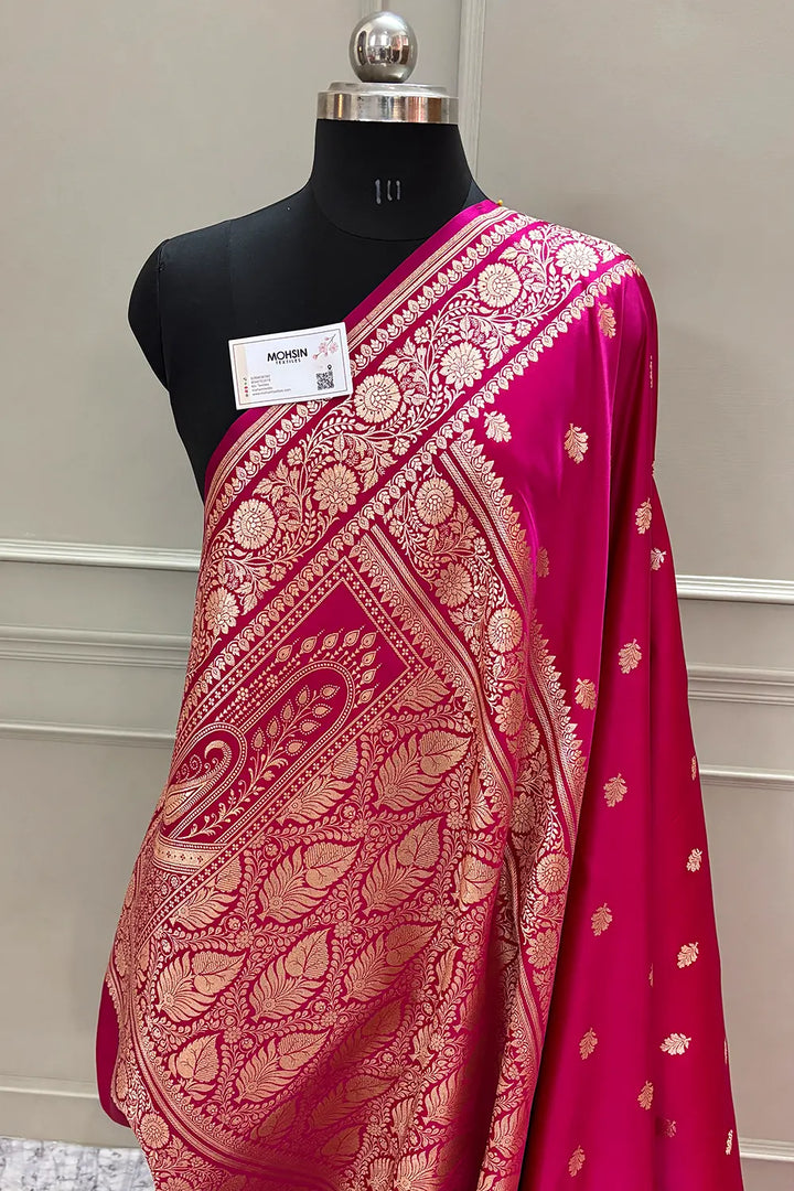 Pink Podina Buti Katan Silk Banarasi Saree