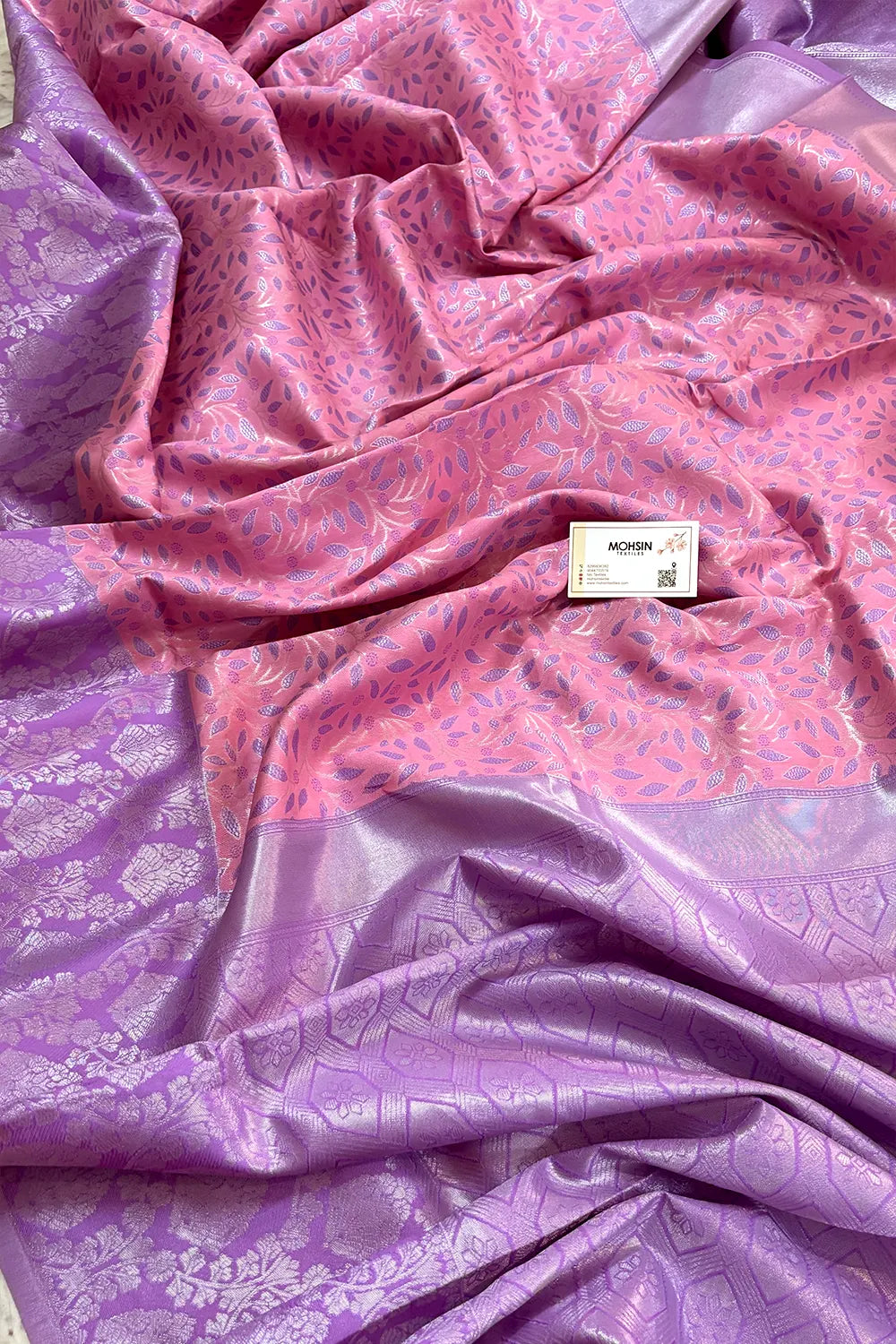 Pink and Lavender Resham Zari Banarasi Silk Saree