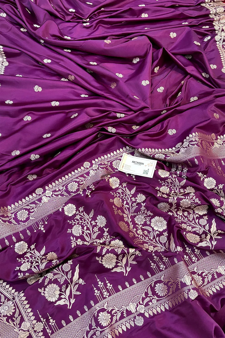 Purple Babri Buti Katan Silk Banarasi Saree