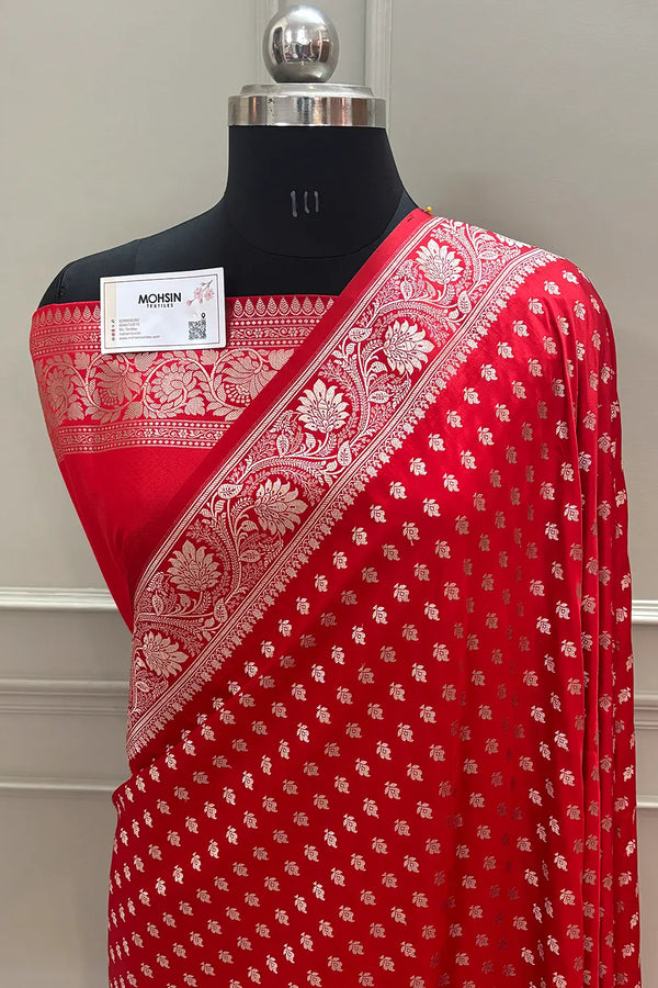 Red Chunni Buti Katan Silk Banarasi Saree