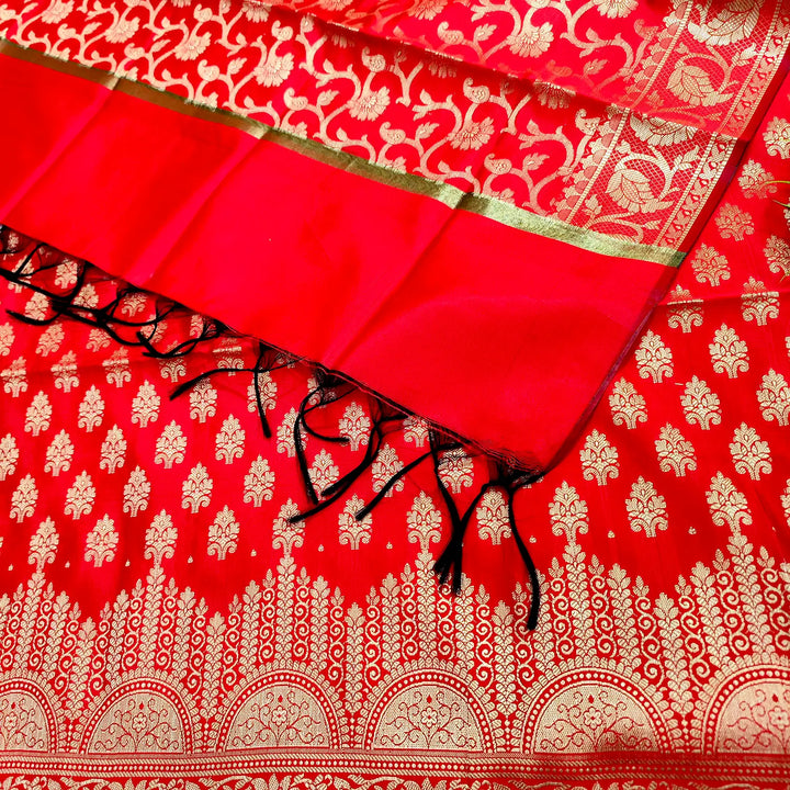 Red Frozen Tree Satin Silk Banarasi Suit
