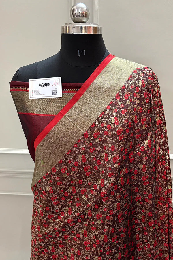 Red Jamawar Katan Silk Banarasi Saree