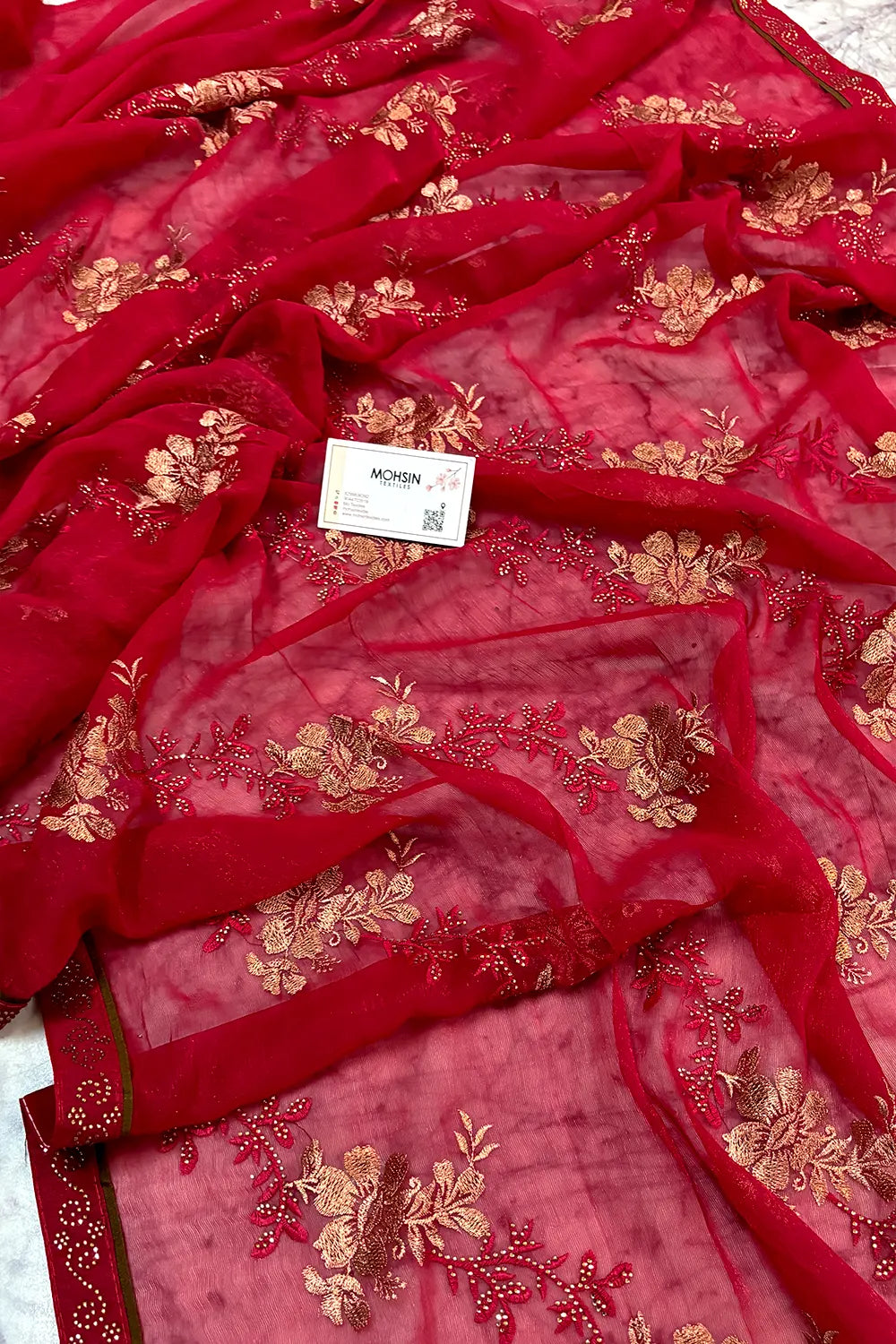 Red Embordiery Siroski Work Georgette Silk Saree