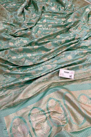 Sea Green Surajmukhi Jaal Katan Silk Banarasi Saree