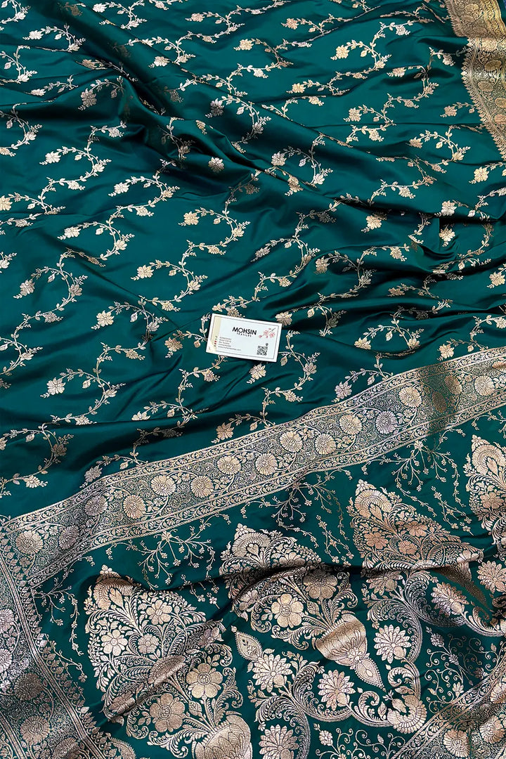 Teal Jhadi Jaal Katan Silk Banarasi Saree