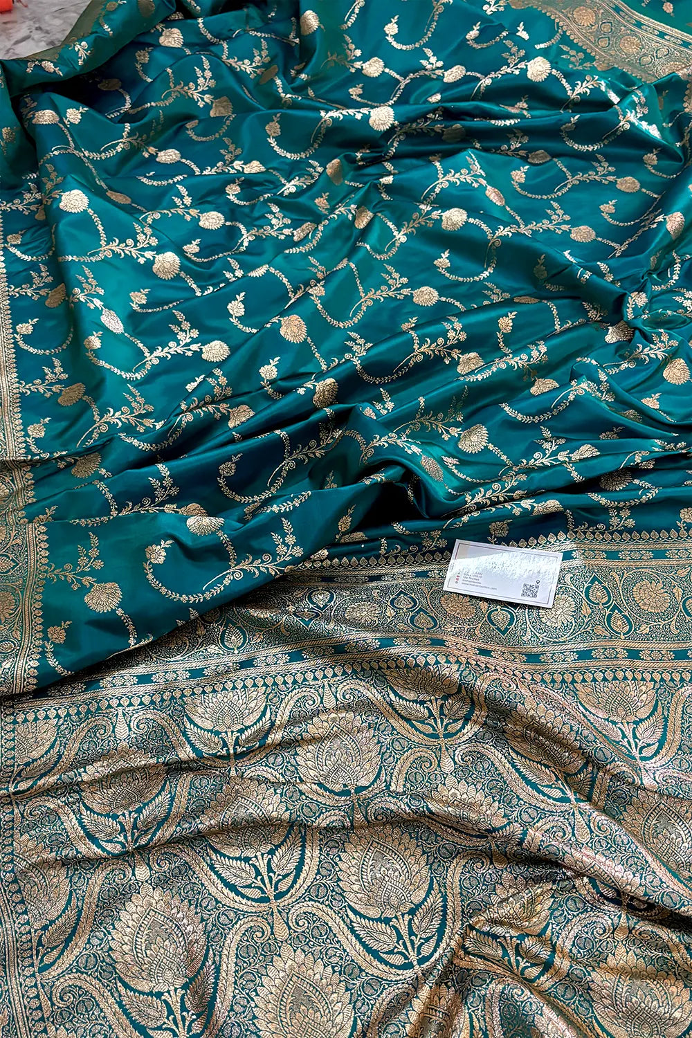 Teal Kanchan Bel Katan Silk Banarasi Saree