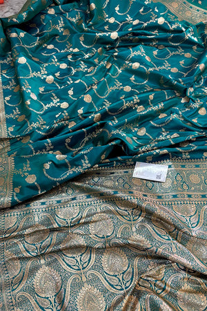 Teal Kanchan Bel Katan Silk Banarasi Saree