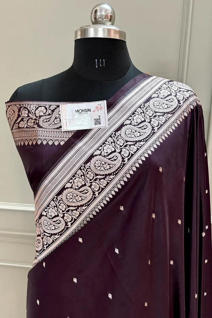 Wine Chitrani Buti Katan Silk Banarasi Saree