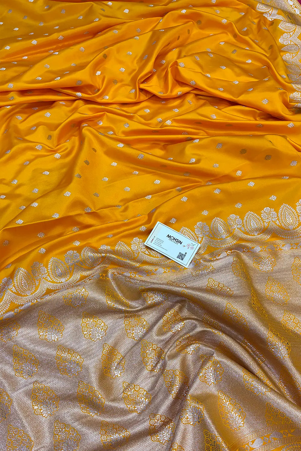 Yellow Jadi Buti Katan Silk Banarasi Saree