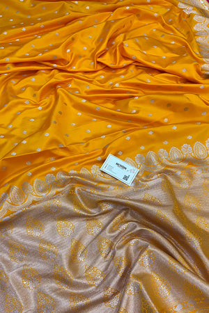 Yellow Jadi Buti Katan Silk Banarasi Saree