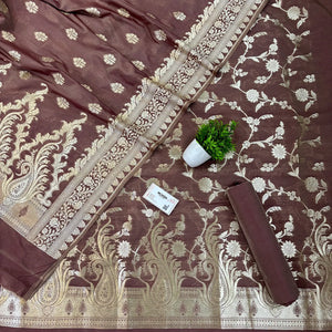 Dusty Peach Golden Zari Katan Silk Banarasi Suit
